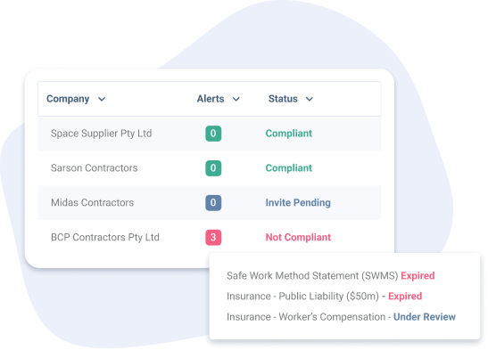 Image displaying a limited view of a supplier compliance table, including outstanding documents and their status